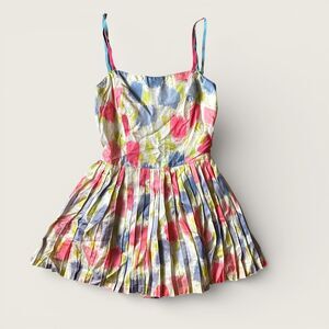 Vintage Gabar 1950s Floral Skirted One-Piece Swimsuit Pleated Swim Dress